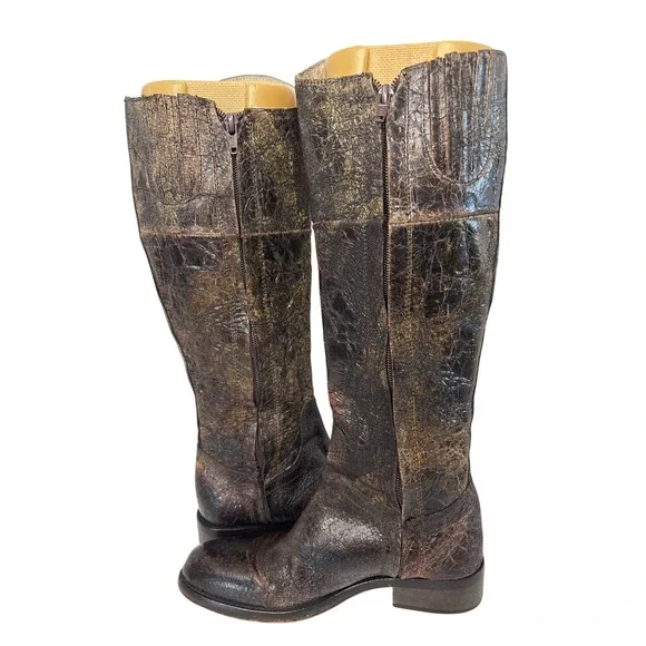 STEVE Madden 6.5 Women's Leather Riding Boots Brown Distressed Textured see pics - Picture 3 of 8